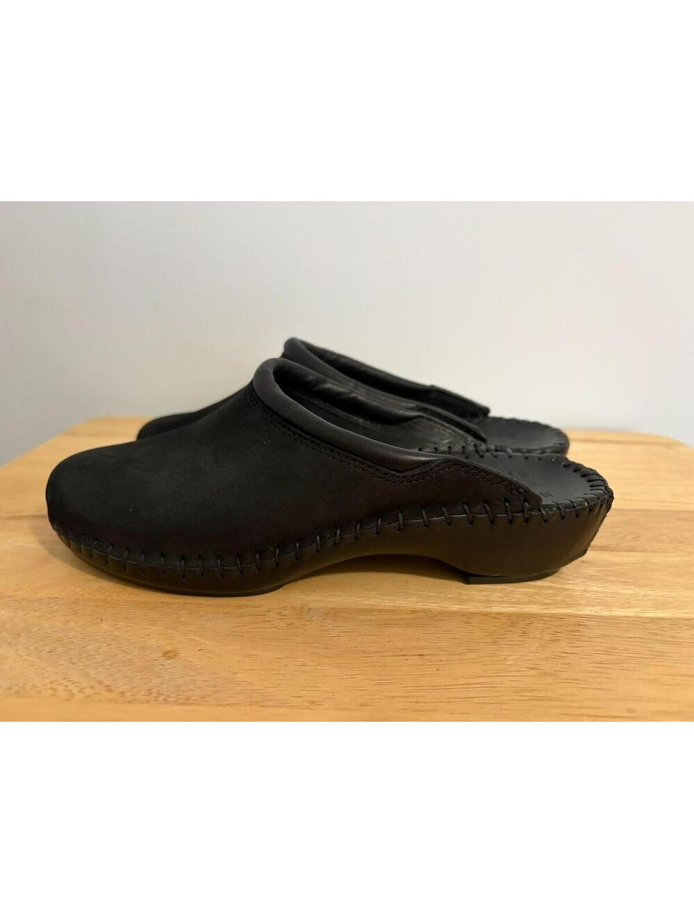 Natural Sport Roma Leather Black Clog Wedge Heel Shoes Women's Size 7 M